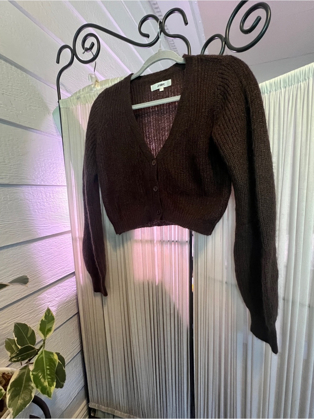 Cropped V-Neck Button Cardigan - Dark Brown
